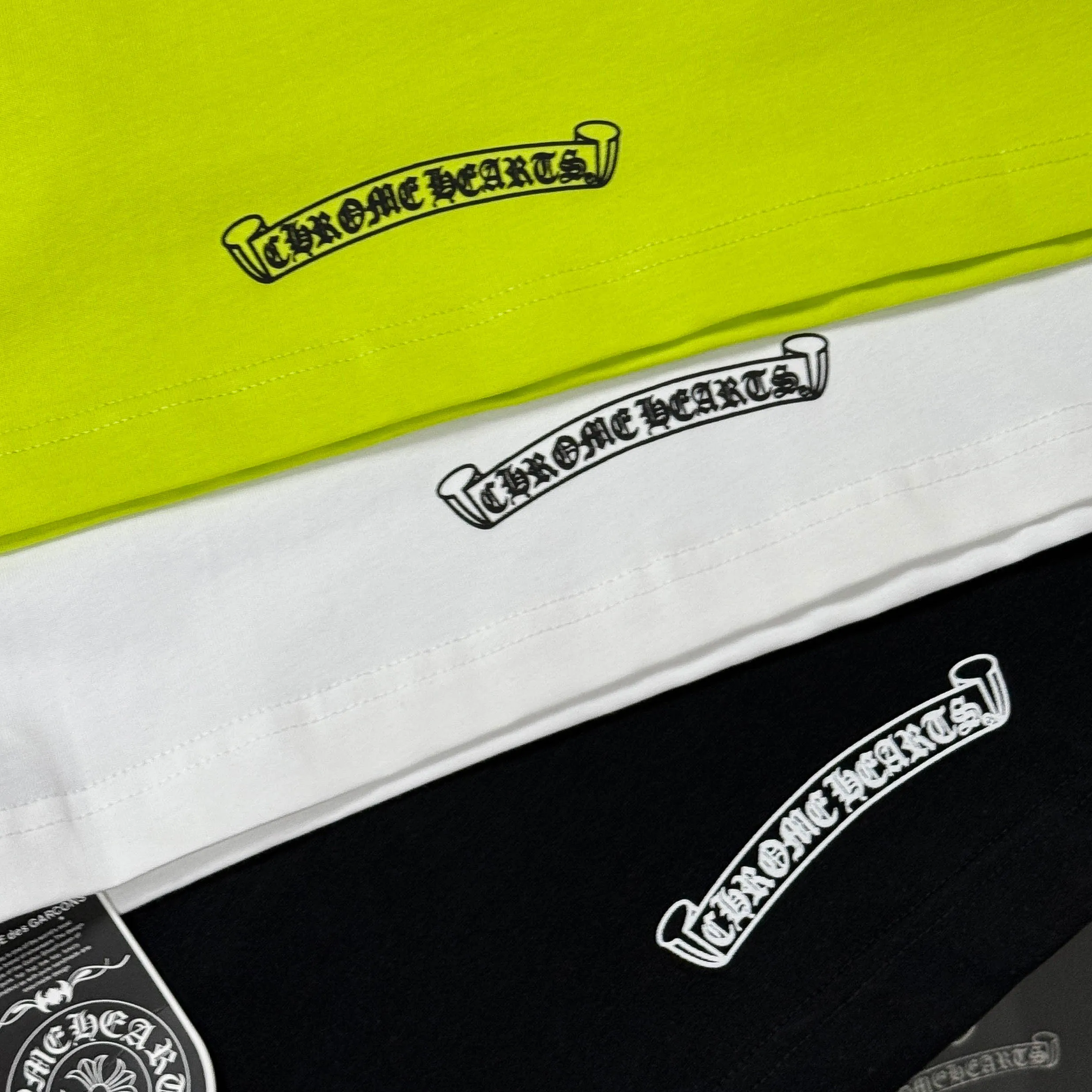 P180 Chrome Hearts 25 high version fabrics made of 300g high-density cotton, no deformation, no shrinkage, complete with three labels, same style for men and women, process: sleeve embroidery + digital printing, color: white, black, fluorescent green, SIZE: S-XL